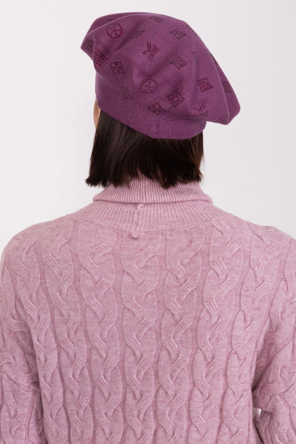 Dámská čepice baret s aplikací model 31826 fialová