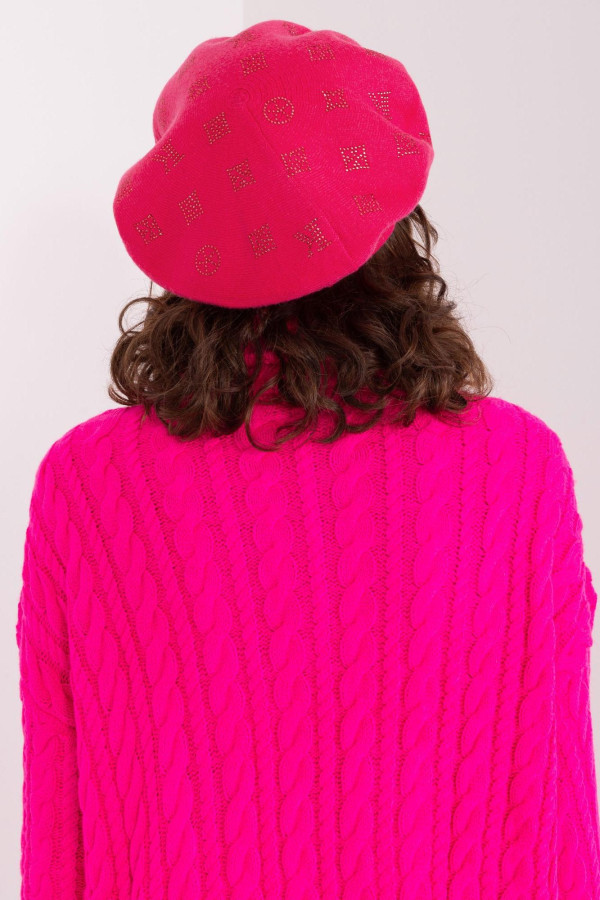 Dámská čepice baret s aplikací model 31826 fuchsiová