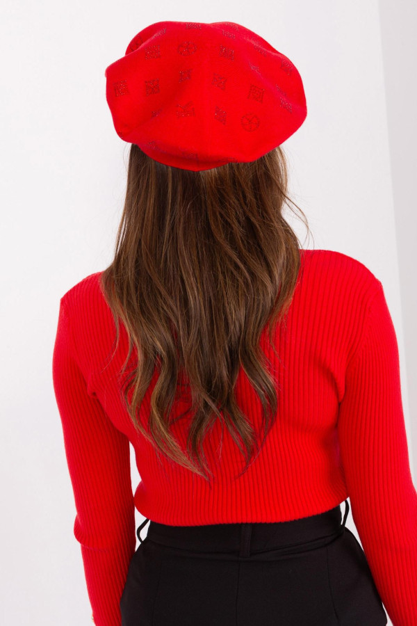 Dámská čepice baret s aplikací model 31826 červená