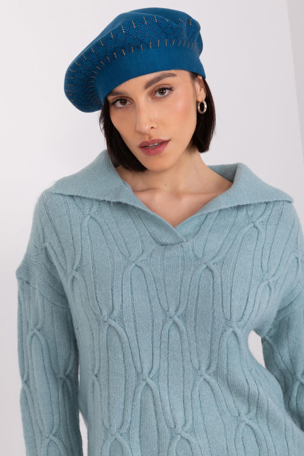 Dámská čepice baret se zirkony model 60504 tmavá tyrkysová