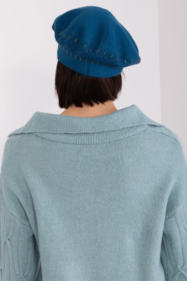 Dámská čepice baret se zirkony model 60504 tmavá tyrkysová