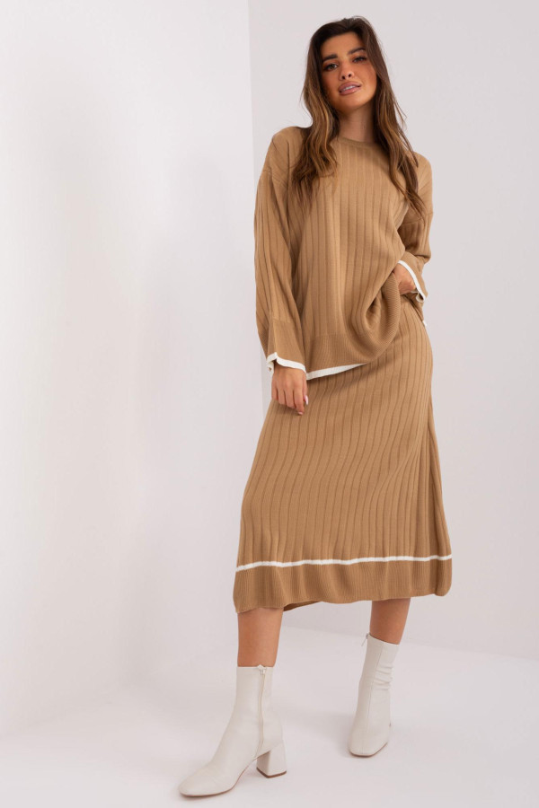 2-dílná svetrová souprava sukně a svetru model 21028 barva camel