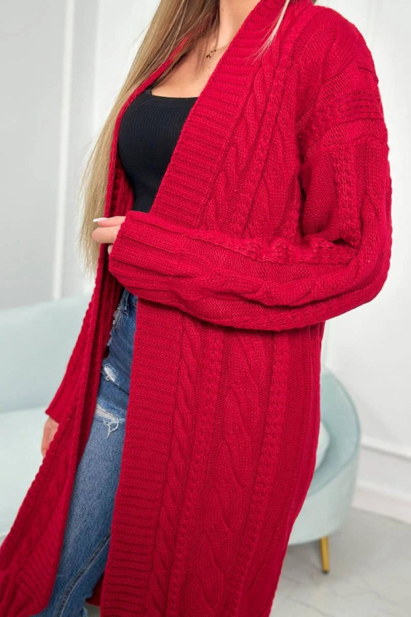 Kardiganový svetr s copánkovým vzorem model SW1 červený