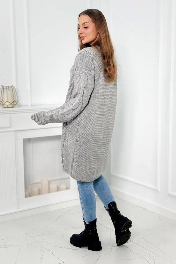 Kardigánový svetr s copánkovým vzorem model 2021-5 šedý