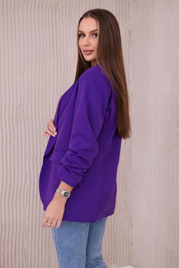 Elegantní sako s nařasenými rukávy model 9709 tmavě fialové
