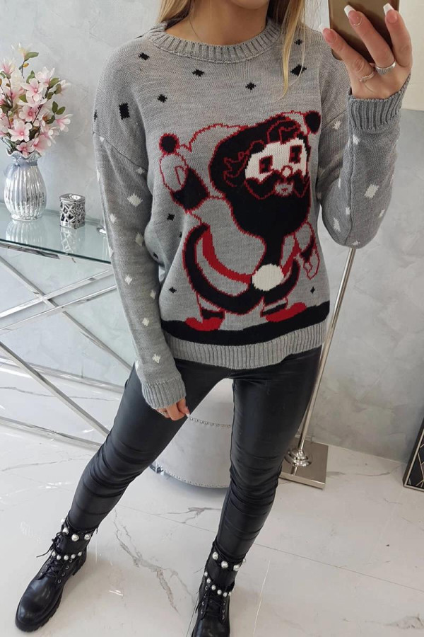 Vánoční svetr s Mikulášem model 2021-20 šedý