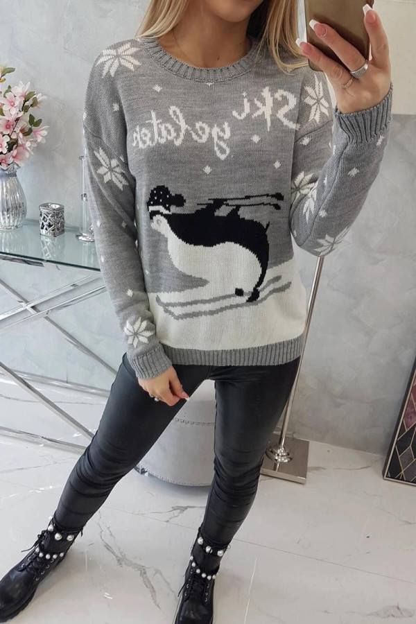 Vánoční svetr s tučňákem model 2021-21 šedý
