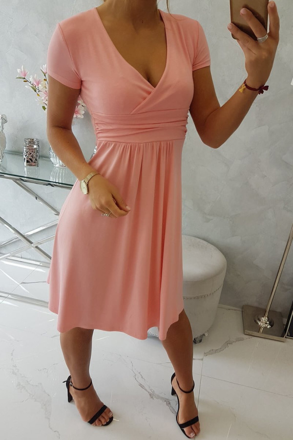 Volné šaty s krátkým rukávem model 60942 růžové