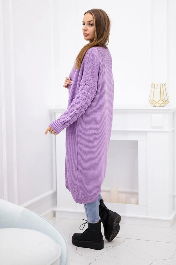 Dlouhý kardigánový svetr s netopýřími rukávy model 2020-9 barva lila