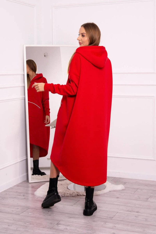 Zateplené mikinové šaty s ozdobným zipem vpředu model 9386 červené