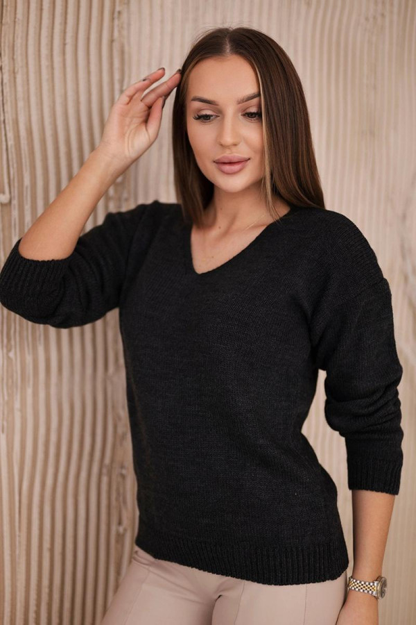 Klasický svetr s véčkovým výstřihem model 2020-15 grafitový