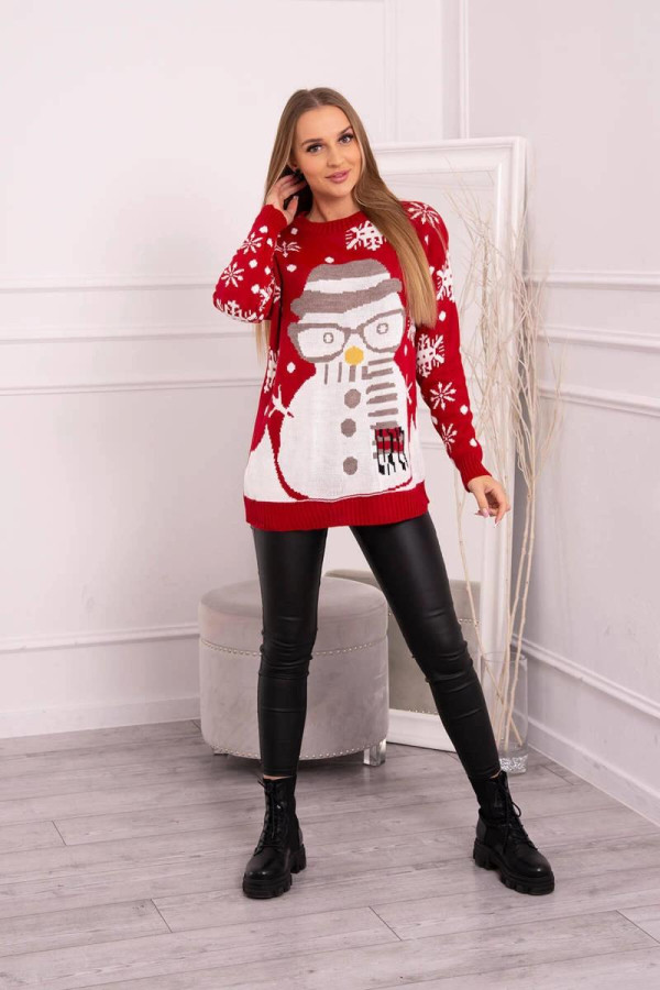 Vánoční svetr se sněhulákem model 2021-16 červený