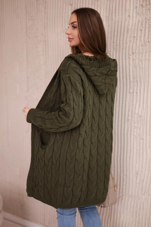 Kardigánový svetr s kapucí a kapsami model 2019-24 barva khaki