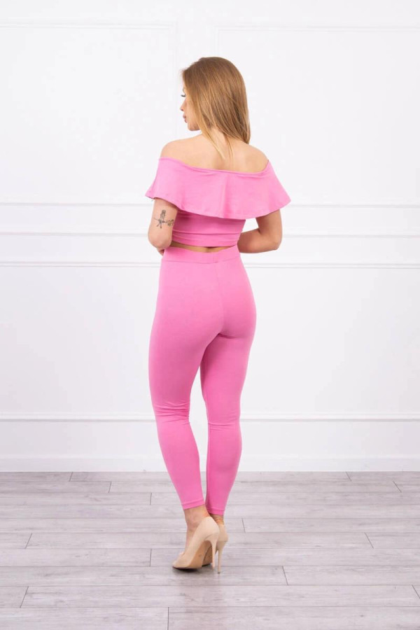 Komplet kalhoty+top s volány jasný růžový
