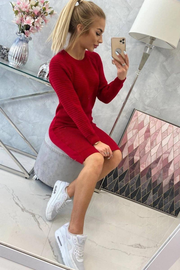 Dlouhý pruhovaný svetr/šaty model 2019-38 červený