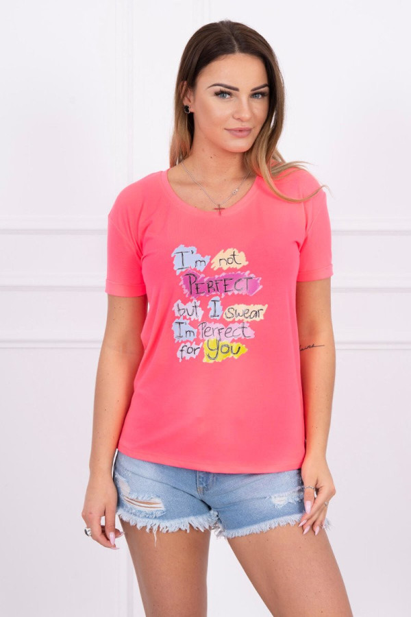 Tričko s potiskem Perfect neonově růžové