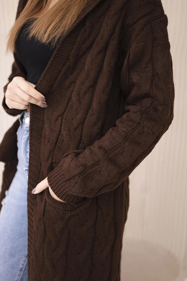 Kardigánový svetr s kapucí a kapsami model 2019-24 hnědý