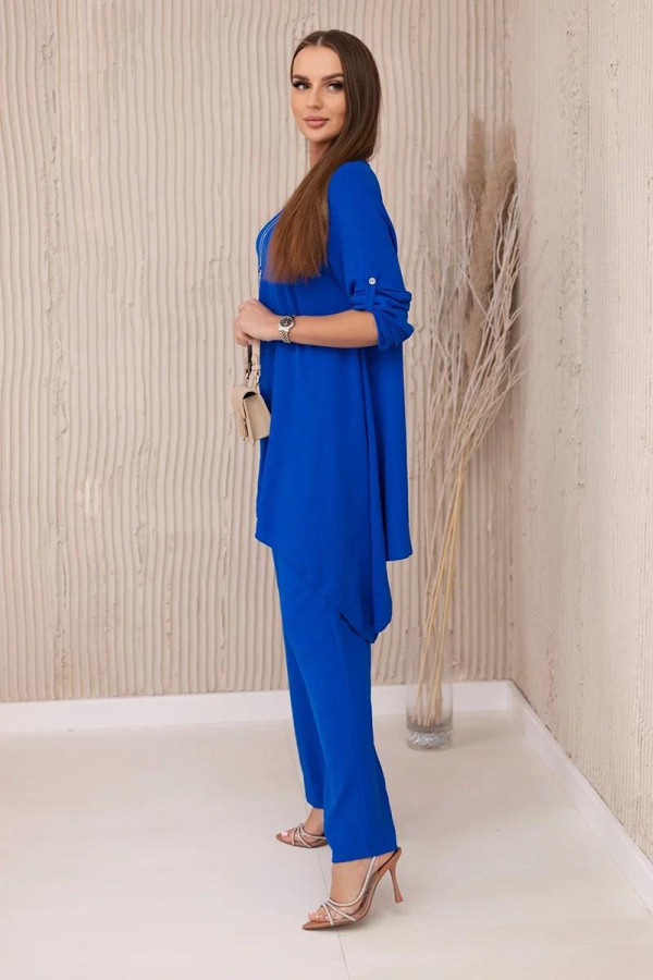 2-dílný komplet kalhot a halenky s přívěskem model 1025A barva královská modrá