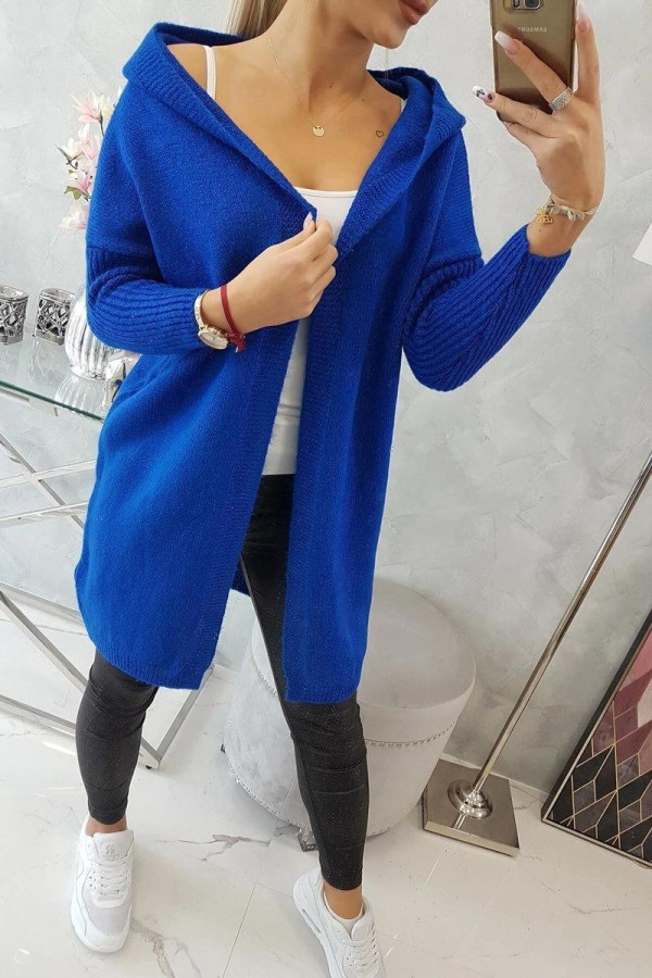 Kardigánový svetr s kapucí a netopýřími rukávy model 2020-14 barva královská modrá