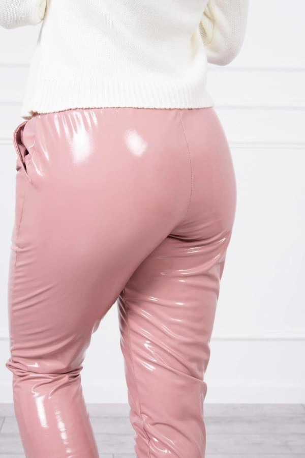 Lesklé kalhoty se sametovou podšívkou růžové