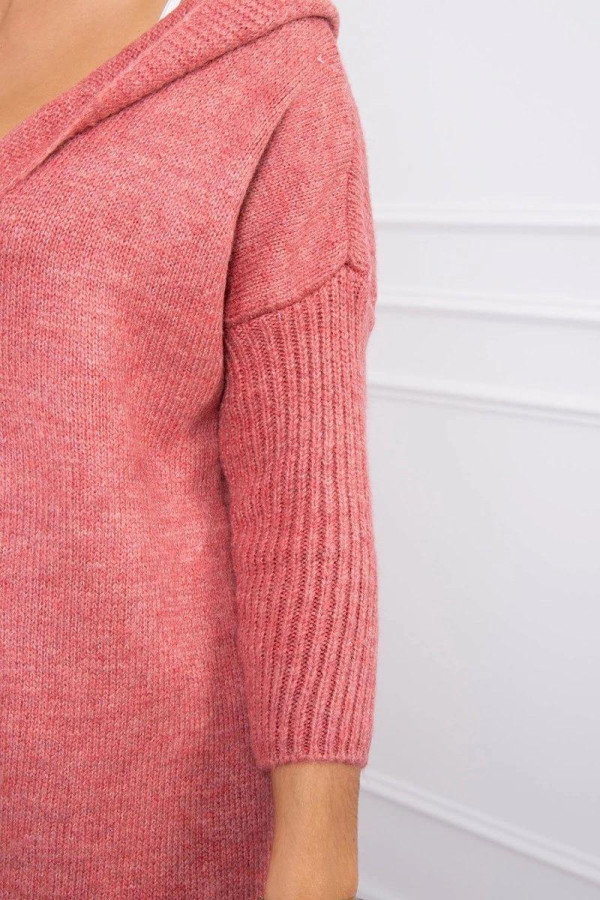 Kardigánový svetr s kapucí a netopýřími rukávy model 2020-14 starorůžový