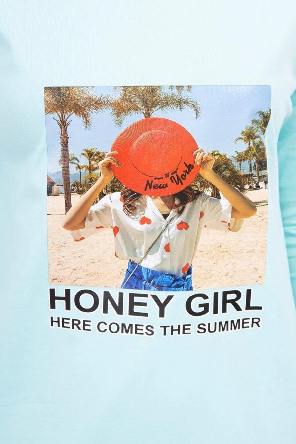 Šaty s letním motivem a nápisem Honey Girl mentolové