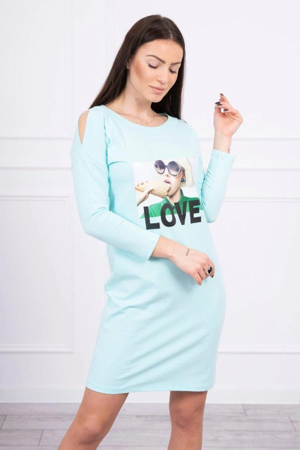 Šaty s grafikou a nápisem Love model 66857 mentolové
