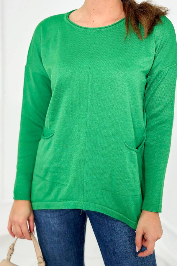 Tenký svetr s předními kapsami model 2432 zelený