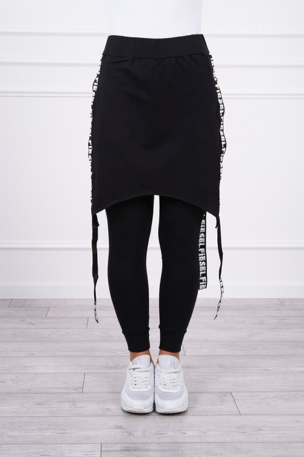 Kalhoty à la overal s ramínkem s nápisem Self černé
