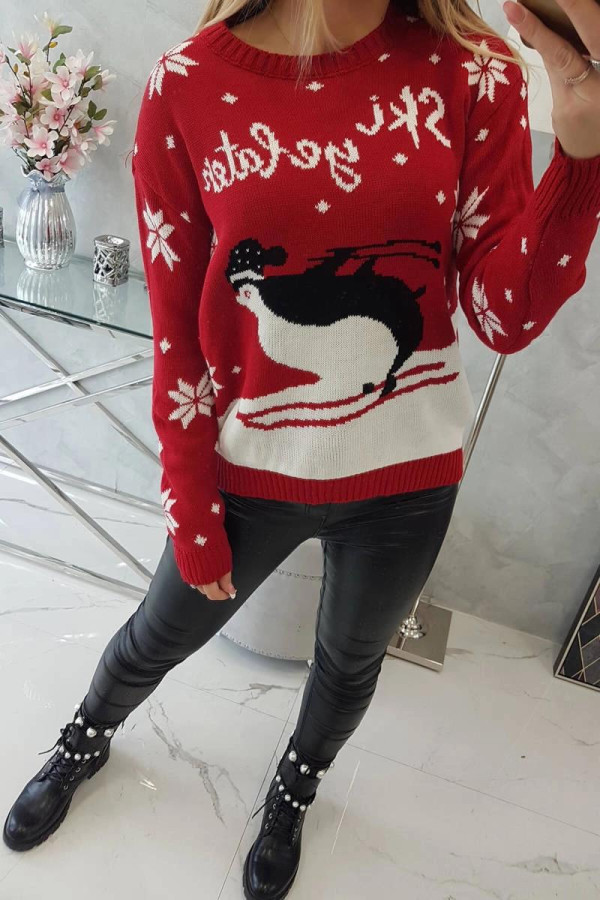 Vánoční svetr s tučňákem model 2021-21 červený