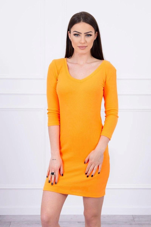Šaty z vroubkovaného materiálu model 8863 neonově oranžové