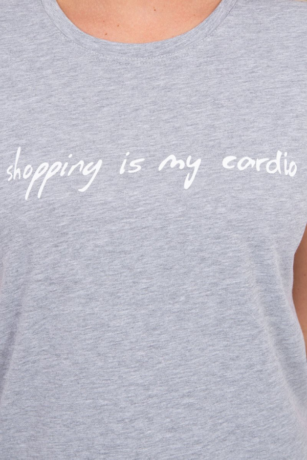 Tričko s nápisem Shopping is my cardio šedé