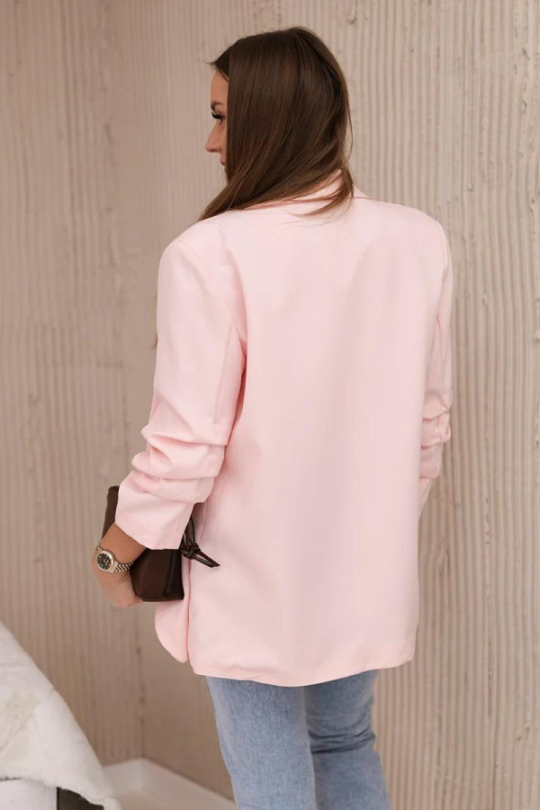 Elegantní sako s nařasenými rukávy model 9709 světle růžové