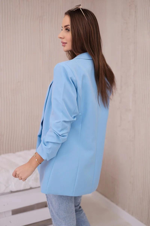 Elegantní sako s nařasenými rukávy model 9709 světle modré