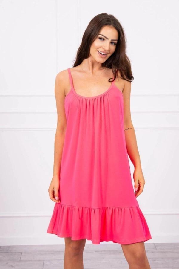 Volné šaty na ramínka model 9080 neonově růžové