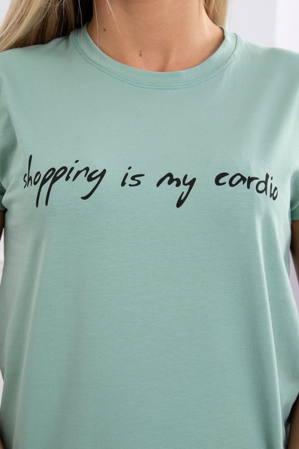 Tričko s nápisem Shopping is my cardio tmavé mentolové