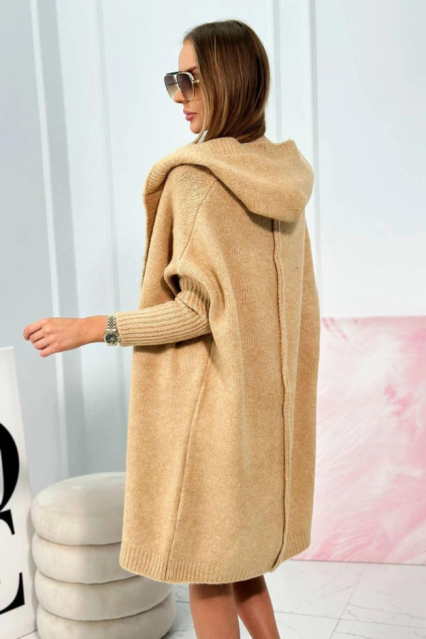 Kardiganový svetr s netopýřími rukávy model PL-1 barva camel