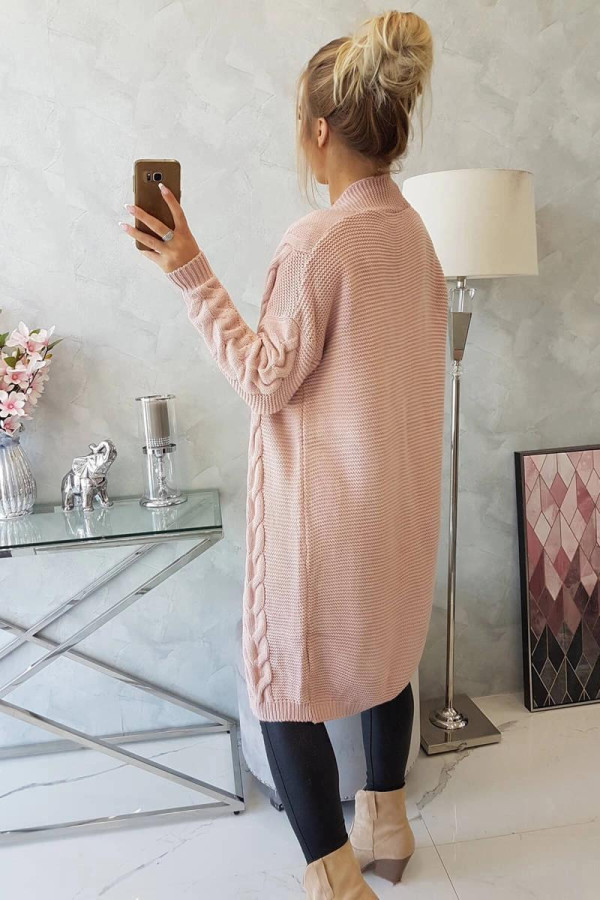 Kardigánový svetr s copánkovým vzorem model 2021-5 pudrově růžový