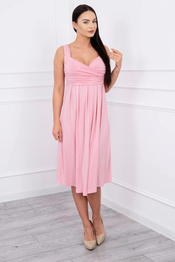 Volné šaty s širokými ramínky model 61063 pudrově růžové
