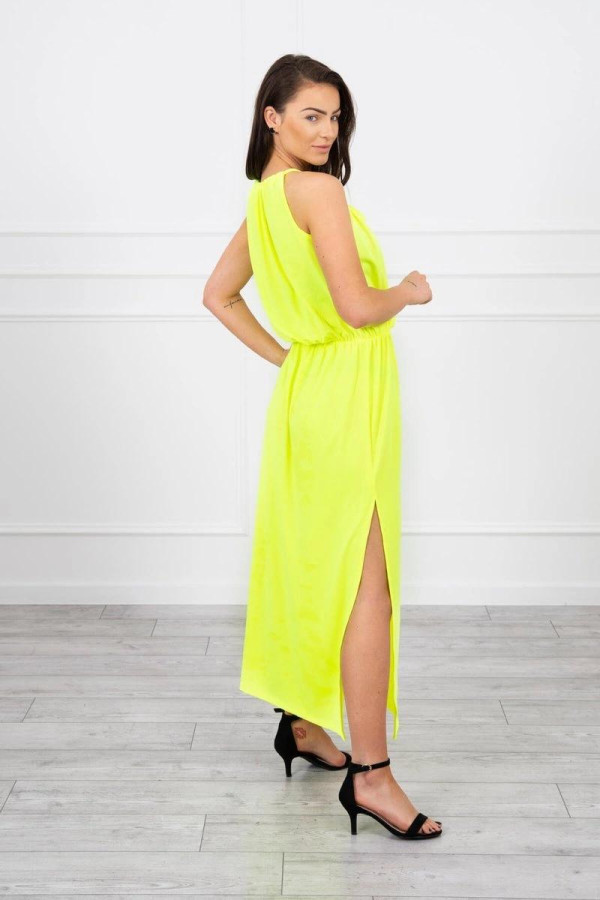 Šaty v boho stylu s rozparkem neonově žluté
