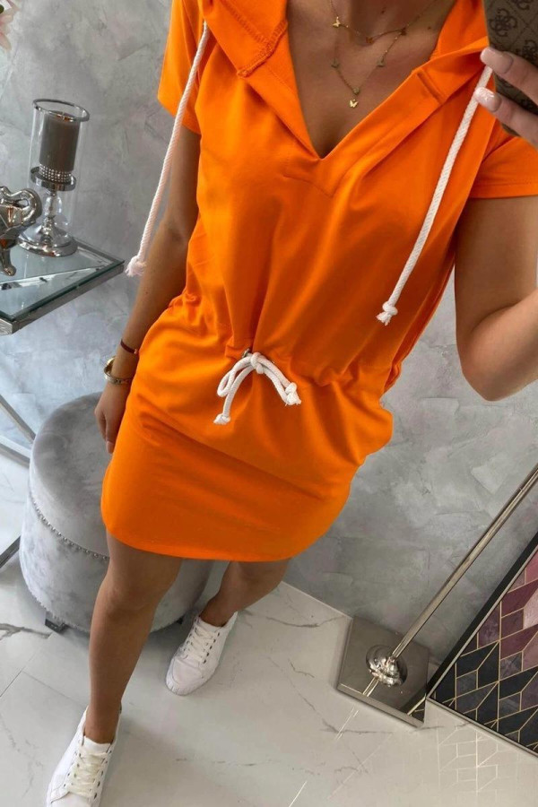 Vázané šaty s kapucí a kapsami model 8982 oranžové