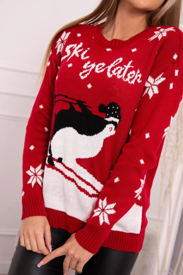 Vánoční svetr s tučňákem model 2021-21 červený