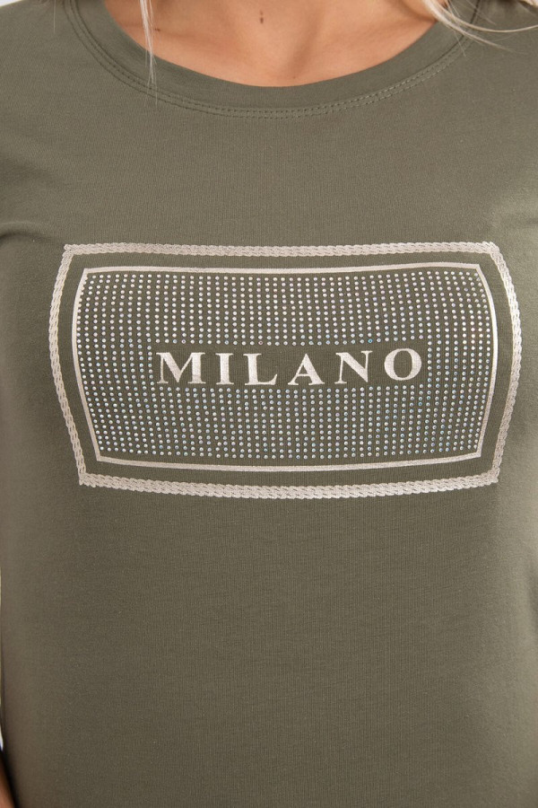 Tričko Milano se zirkony barva khaki