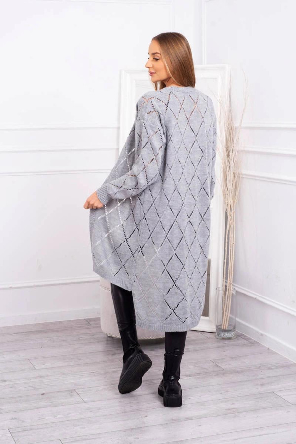 Kardigánový svetr s perforovaným vzorem model 2020-4 šedý