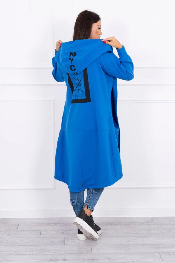 Kardigán s potiskem na kapuci i na zádech model 0044 barva královská modrá