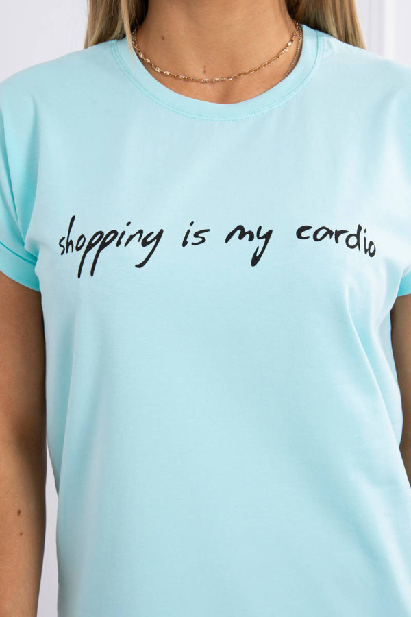 Tričko s nápisem Shopping is my cardio mentolové+černé