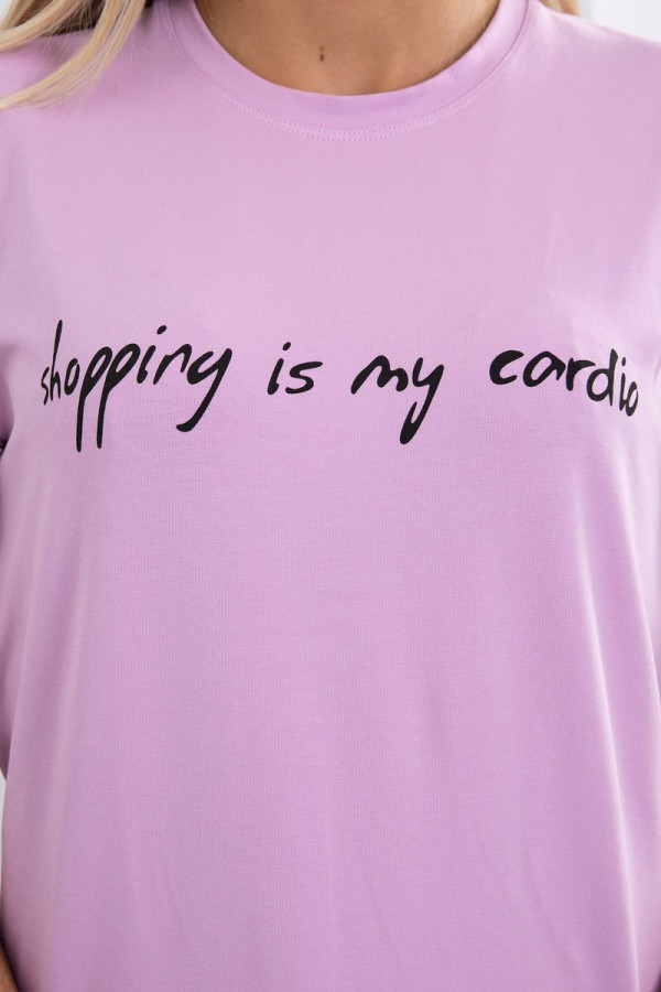 Tričko s nápisem Shopping is my cardio barva lila