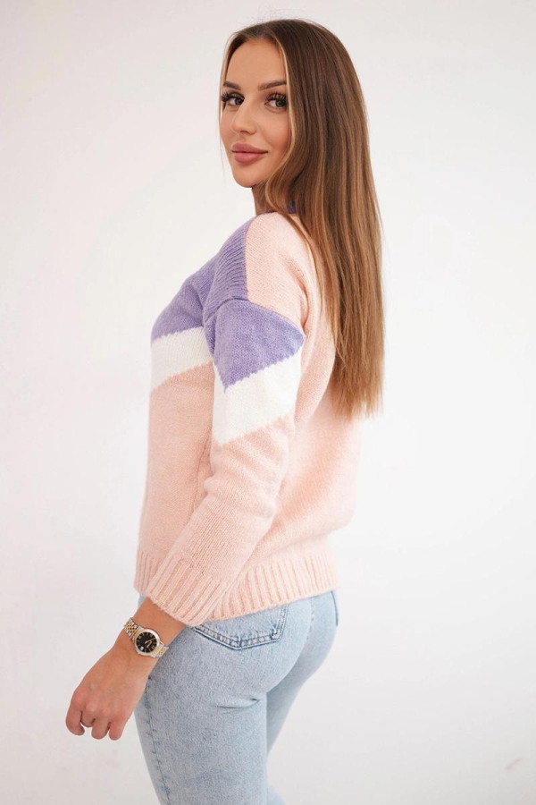 Dvoubarevný svetr s véčkovým vzorem model 2019-51 barva lila+růžová