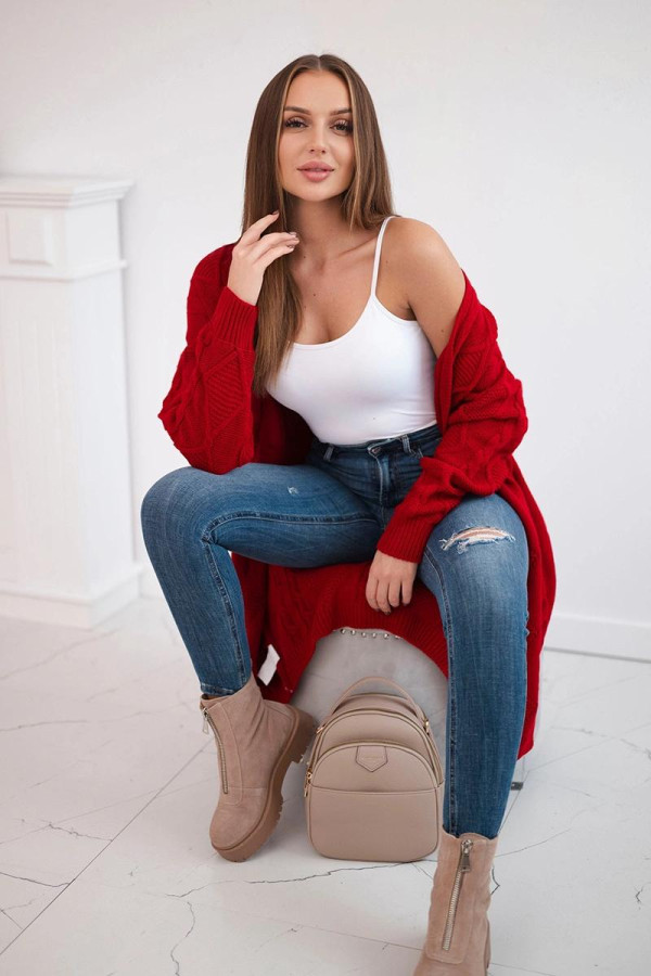 Kardiganový svetr s elegantním vzorem model 2021-7 červený