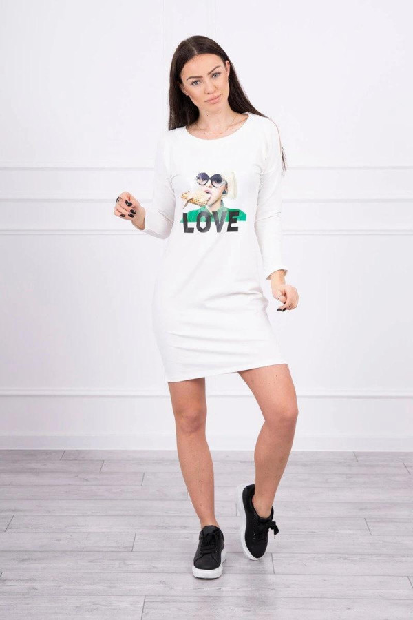 Šaty s grafikou a nápisem Love model 66857 barva ecru